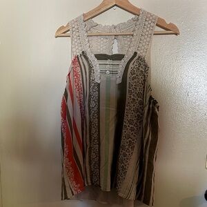 CAbi Red and Green Striped Women's Blouse